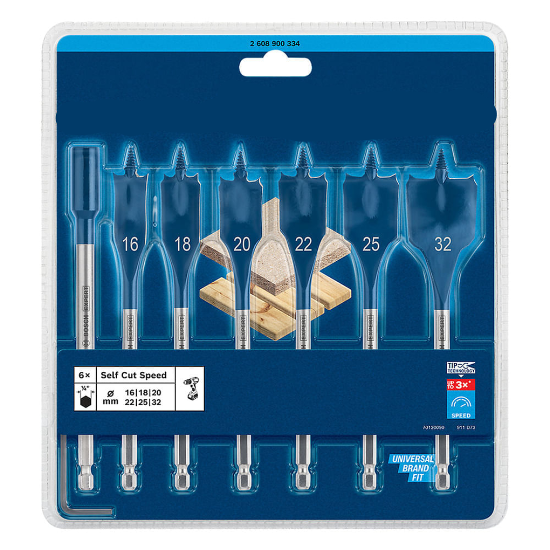 Set of 7 Self Cut Speed Drill Bits 16–32 mm x 152 mm