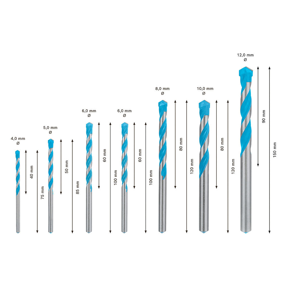 Set of MultiConstruction Drill Bits Ø 4–5–6–6–8–10–12 mm