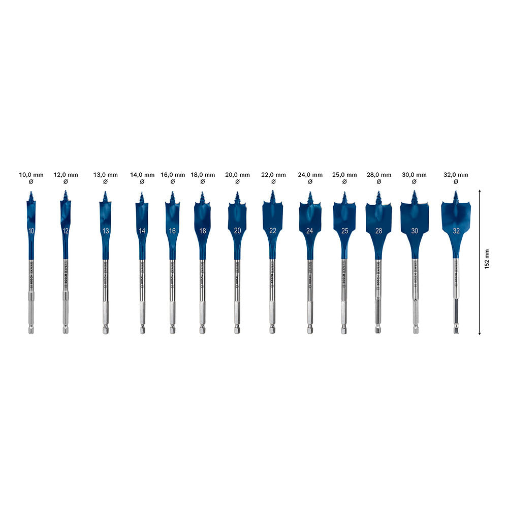 Set of 13 Self Cut Speed Drill Bits 10–32 mm x 152 mm