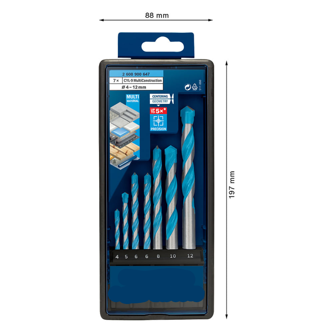 Set of MultiConstruction Drill Bits Ø 4–5–6–6–8–10–12 mm