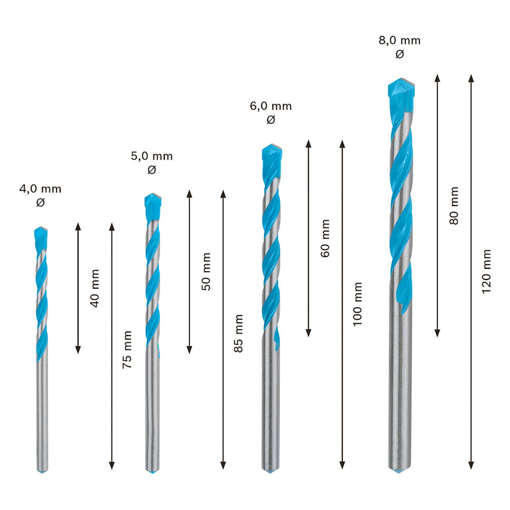 Set of MultiConstruction Drill Bits Ø 4–5–6–8 mm